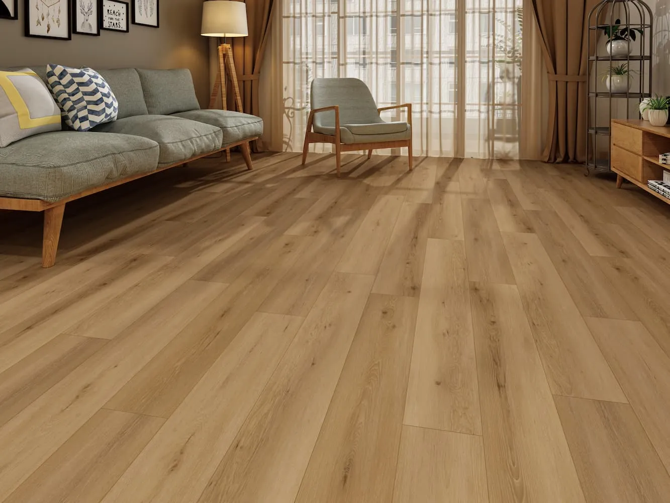 MegaClic Aquashield 12mm AC4 Meridian Laminate Flooring, installed in a room