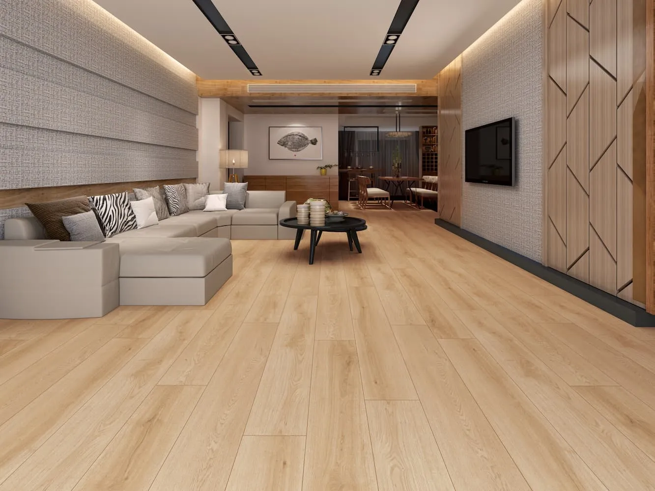 MegaClic Aquashield 12mm AC4 Ozark Laminate Flooring, installed in a room