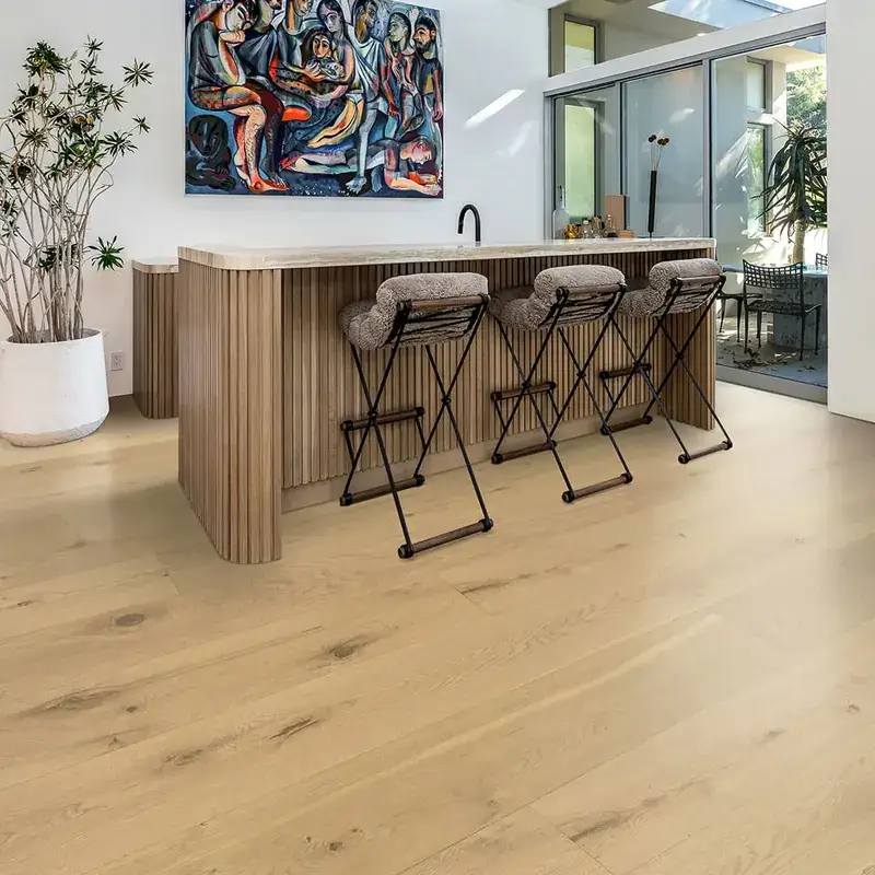 Opus Hardwood 7½″ Plank Belver European Oak Engineered Hardwood, installed in a room