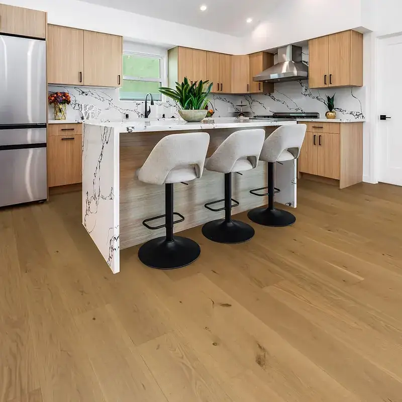 Opus Hardwood 7½″ Plank Coria European Oak Engineered Hardwood, installed in a room