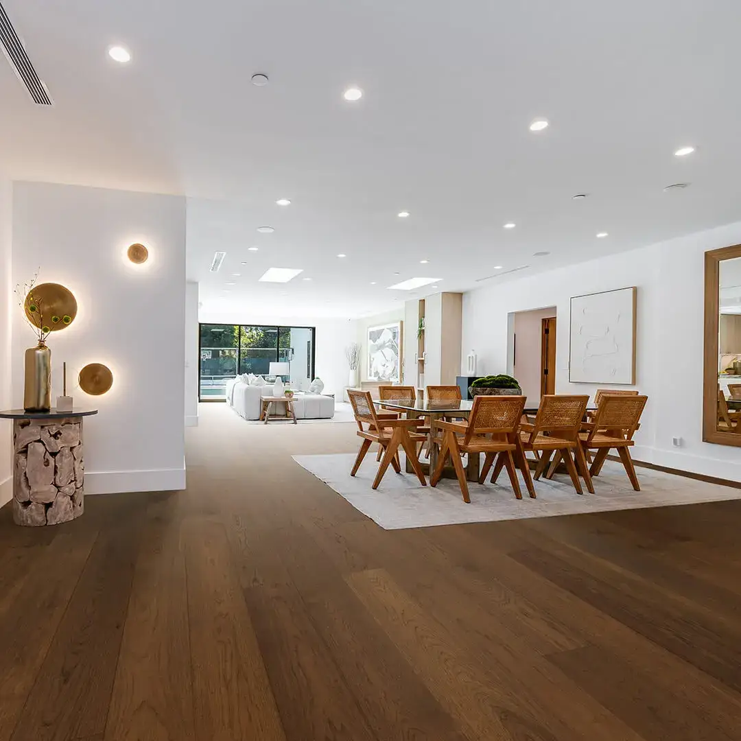 Opus Hardwood 7½″ Plank Getty American Hickory Engineered Hardwood, installed in a room