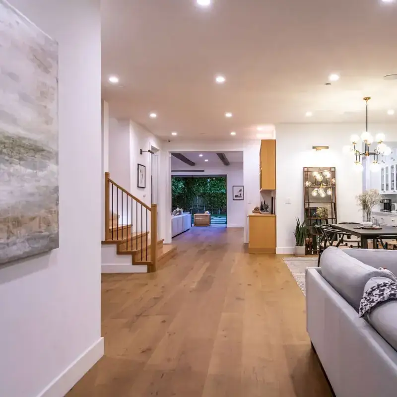 Opus Hardwood 8¾″ Plank Jumilla European Oak Engineered Hardwood, installed in a room
