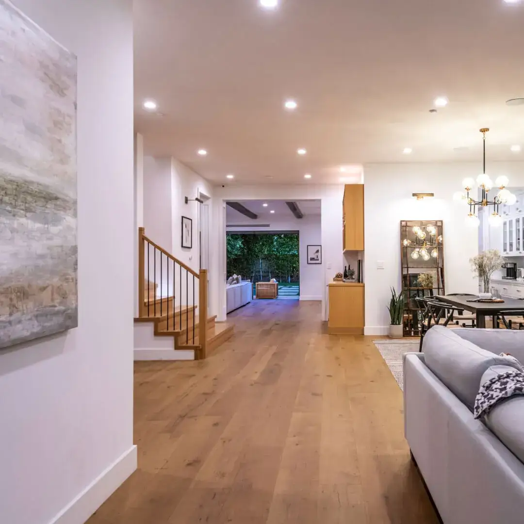 Opus Hardwood 8¾″ Plank Jumilla European Oak Engineered Hardwood, installed in a room