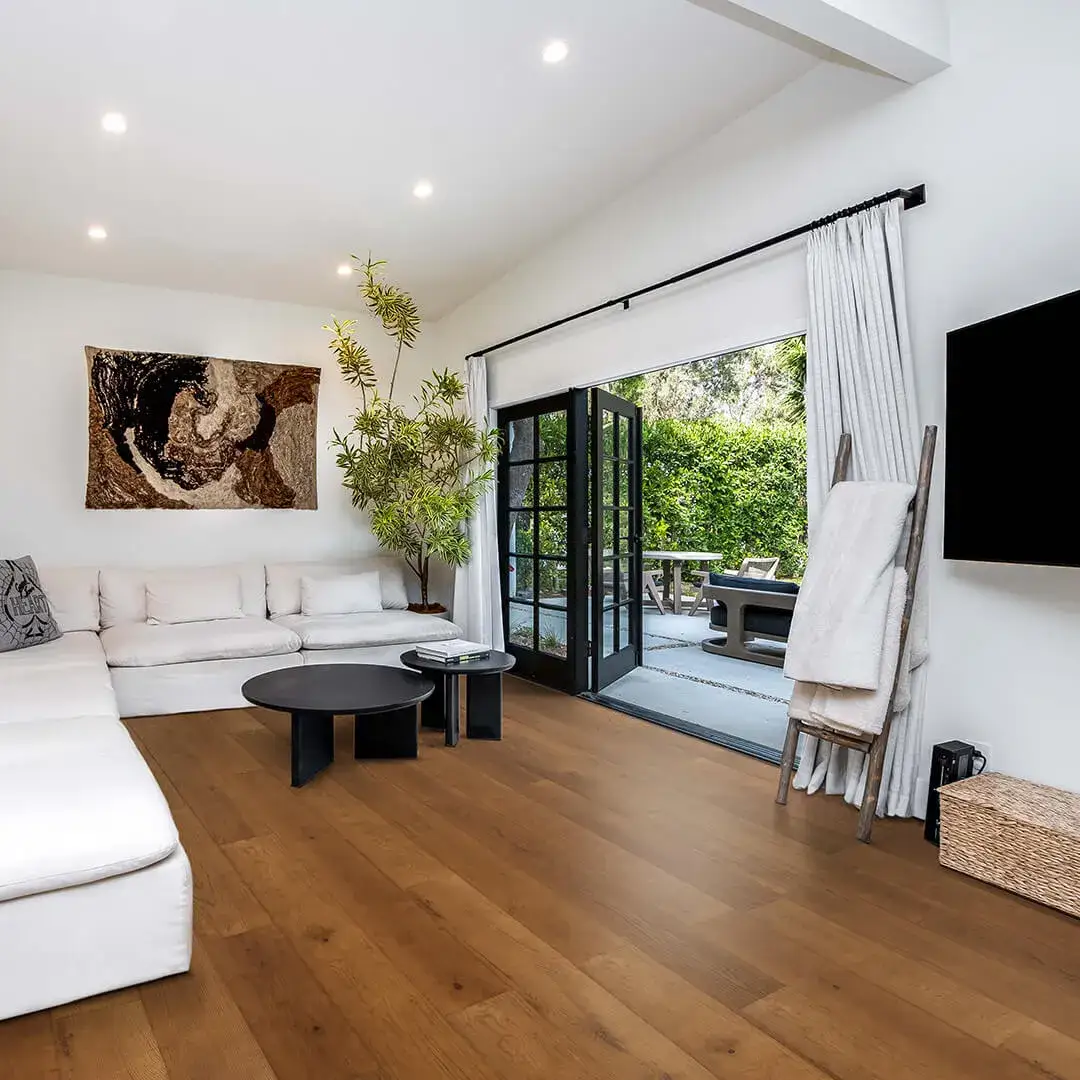 Opus Hardwood 9½″ Plank Nisa European Oak Engineered Hardwood, installed in a room
