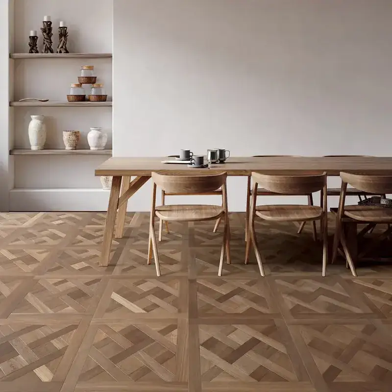 Opus Hardwood Parquet Panels Parquet Dahlia European Oak Engineered Hardwood, installed in a room