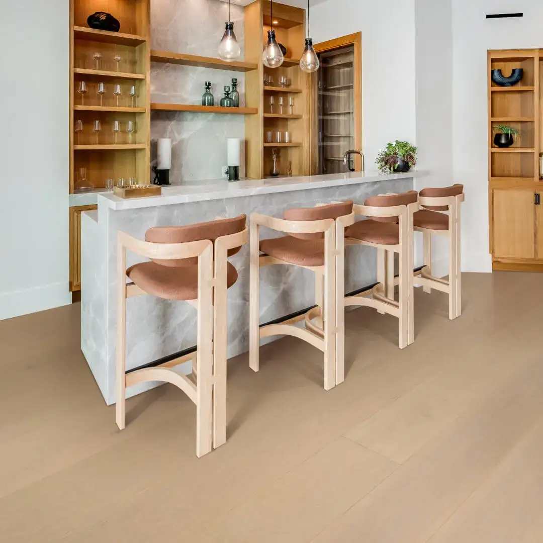 Opus Hardwood 9½″ Plank Symi European Oak Engineered Hardwood, installed in a room