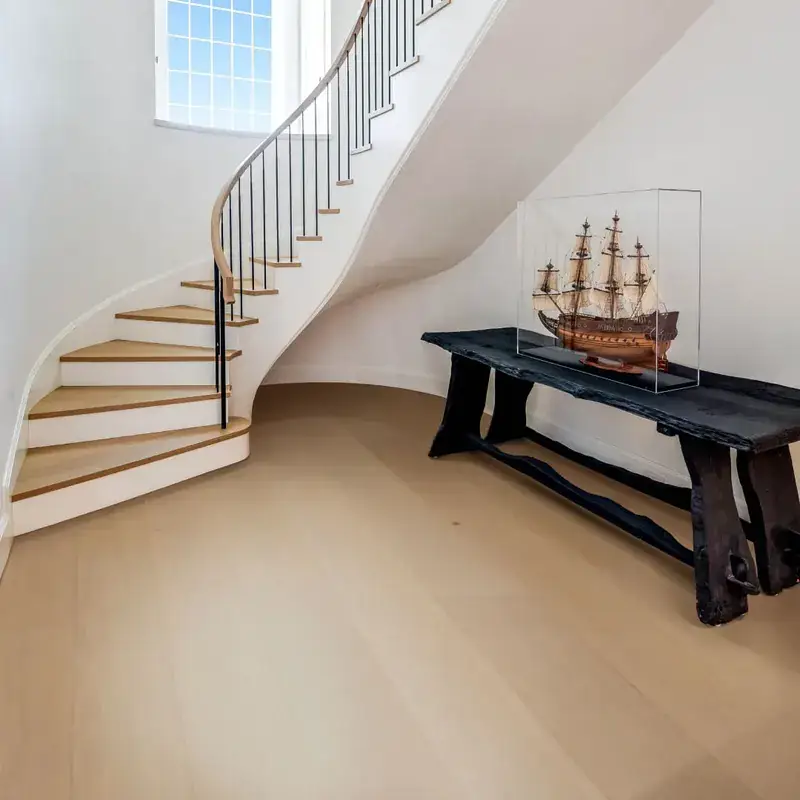 Opus Hardwood 9½″ Plank Tate European Oak Engineered Hardwood, installed in a room