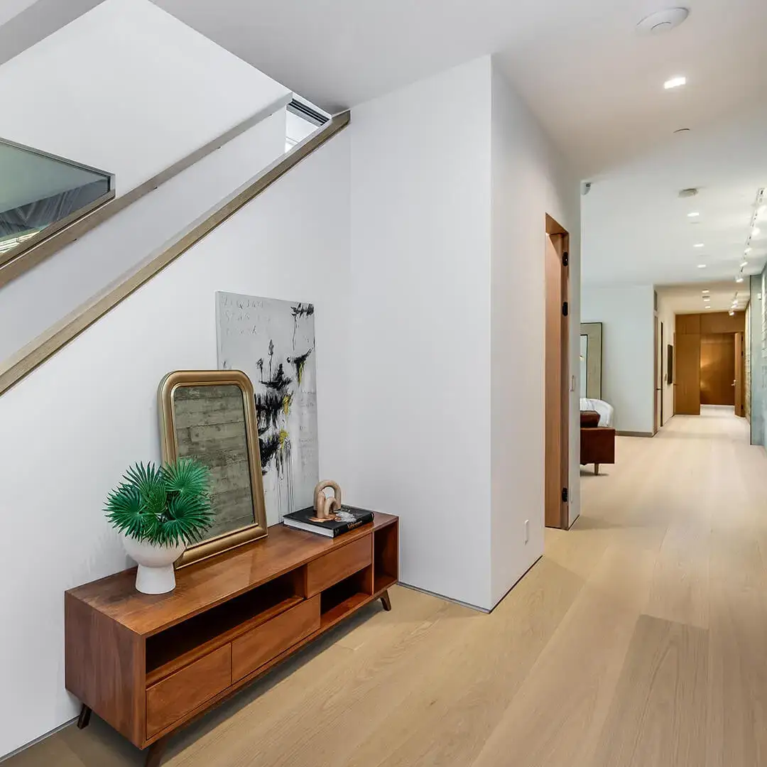 Opus Hardwood 9½″ Plank Venice Bay European Oak Engineered Hardwood, installed in a room