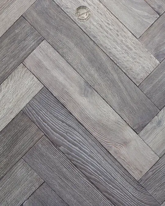 Provenza Floors Herringbone Custom HR002 White Oak Engineered Hardwood, installed in a room