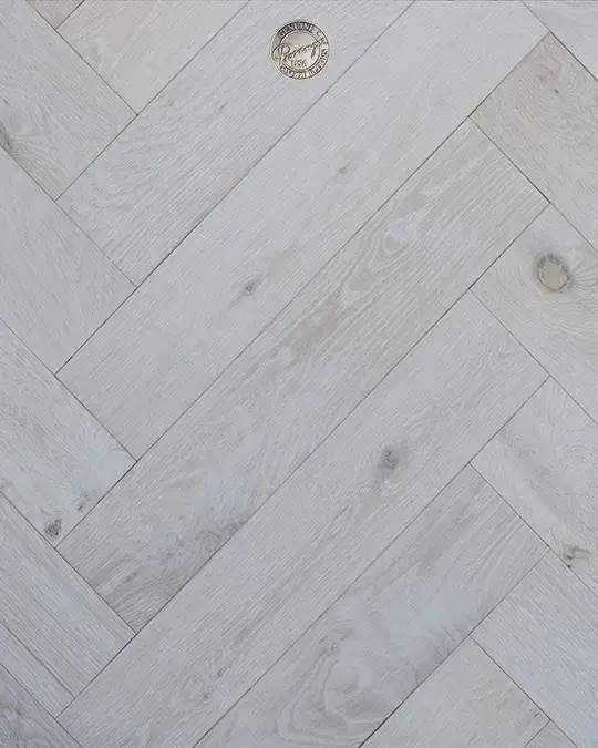 Provenza Floors Herringbone Custom HR18100 White Oak Engineered Hardwood, installed in a room