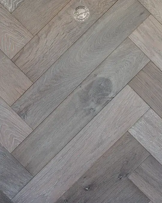 Provenza Floors Herringbone Custom HR181106 White Oak Engineered Hardwood, installed in a room