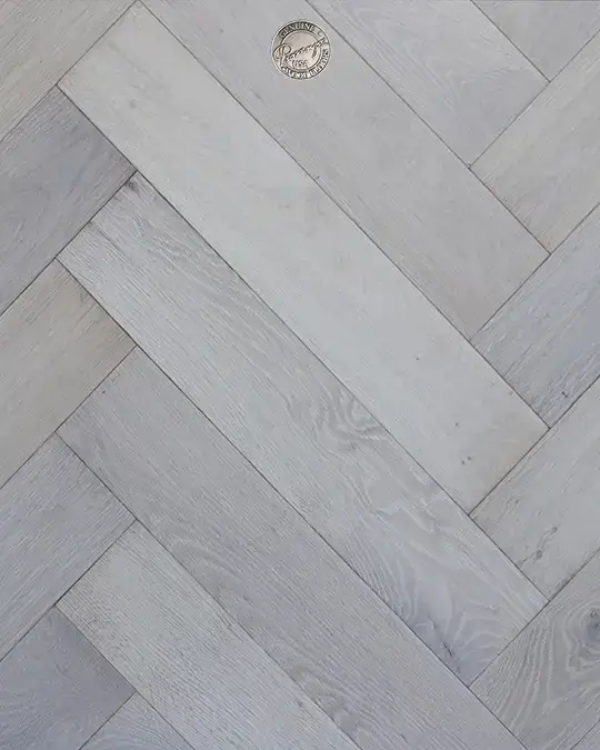 Provenza Floors Herringbone Custom HR18321 White Oak Engineered Hardwood, installed in a room
