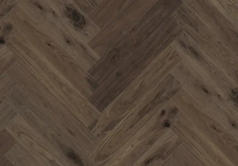 SLCC Flooring Celeste Herringbone Helios Walnut Engineered Hardwood, installed in a room
