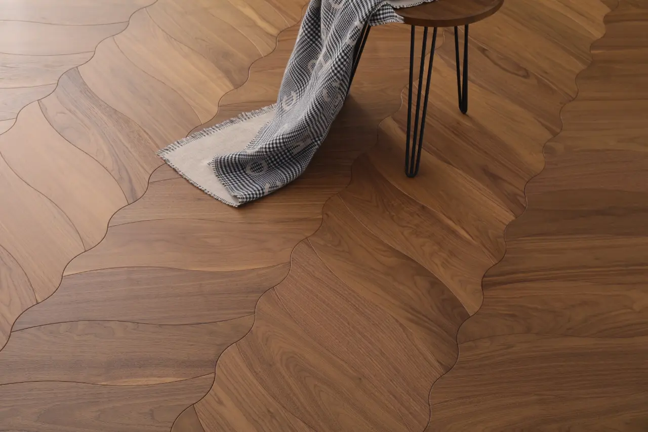 Anthony Van Dyck Custom Parquet Brezza Walnut Engineered Hardwood, installed in a room