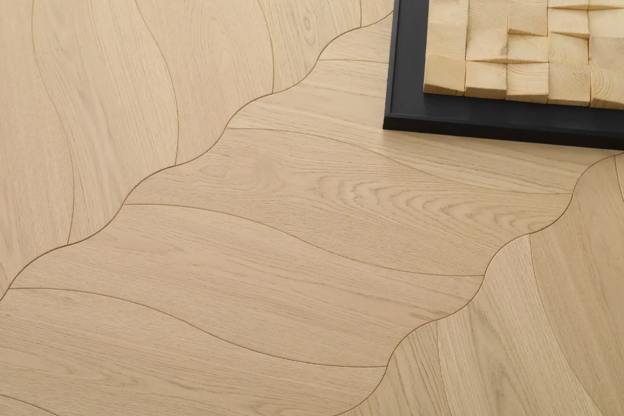 Anthony Van Dyck Custom Parquet Velato Oak Engineered Hardwood, installed in a room