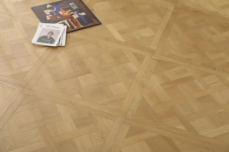 Anthony Van Dyck Custom Parquet Essenza Oak Engineered Hardwood, installed in a room
