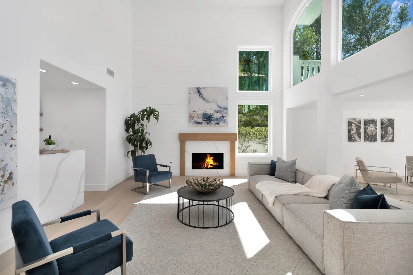 Living room with light European white oak hardwood floors