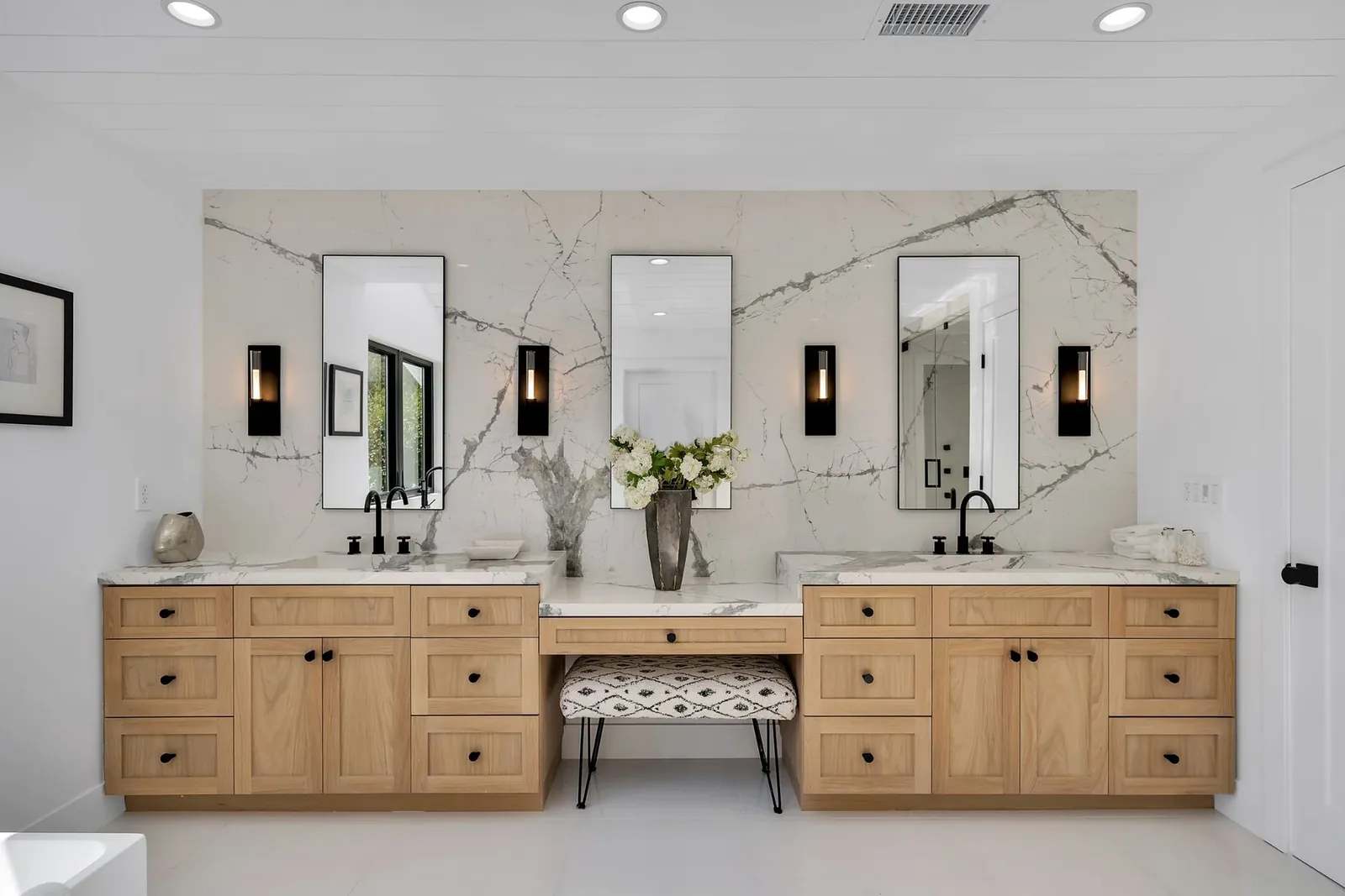 Tile flooring in a remodeled primary bathroom in Los Angeles