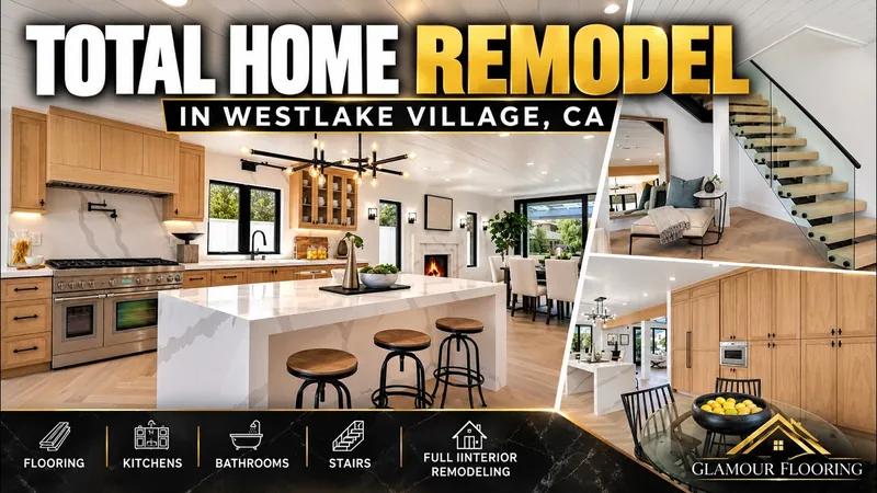 Video thumbnail: Westlake Village whole-home remodel with herringbone oak floors and floating stairs